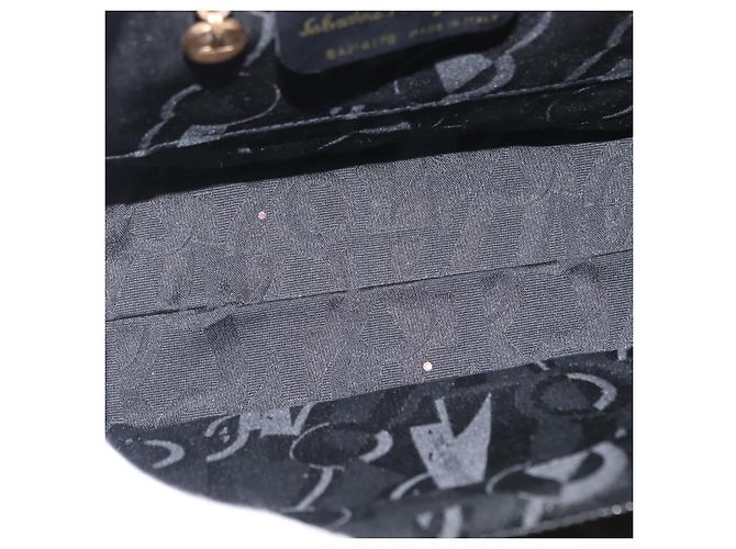 Borsa a Mano Salvatore Ferragamo Vala Smalto 2 vie Nero Oro Auth 156283 - vista 19
