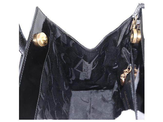 Borsa a Mano Salvatore Ferragamo Vala Smalto 2 vie Nero Oro Auth 156283 - vista 21