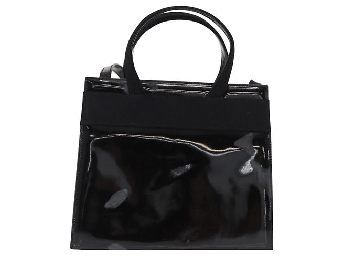 Borsa a Mano Salvatore Ferragamo Vala Smalto 2 vie Nero Oro Auth 156283 - vista 3