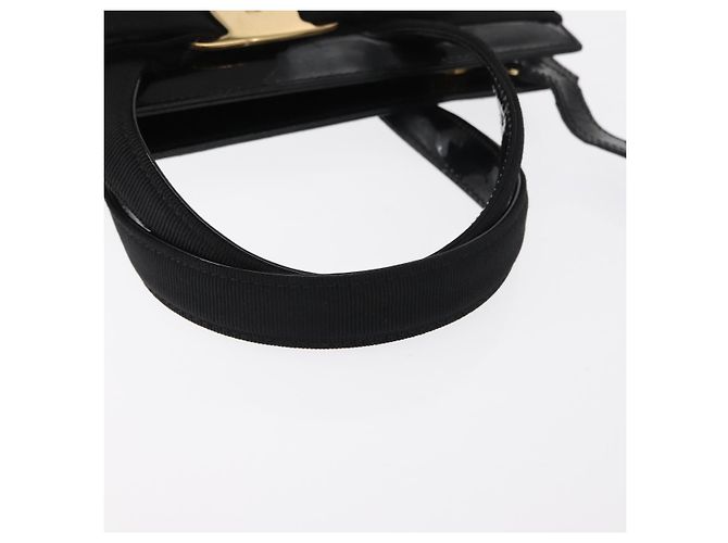 Borsa a Mano Salvatore Ferragamo Vala Smalto 2 vie Nero Oro Auth 156283 - vista 7