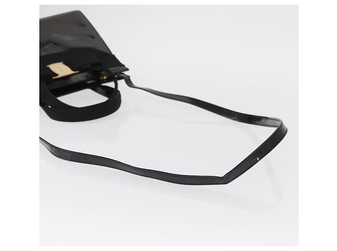 Borsa a Mano Salvatore Ferragamo Vala Smalto 2 vie Nero Oro Auth 156283 - vista 9