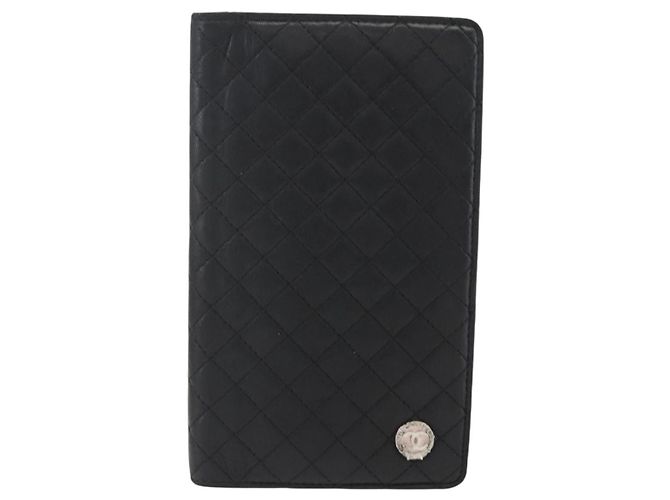 CHANEL Langer Matelassé Geldbeutel aus Lammleder Schwarz CC Auth bs31616 - Ansicht 2