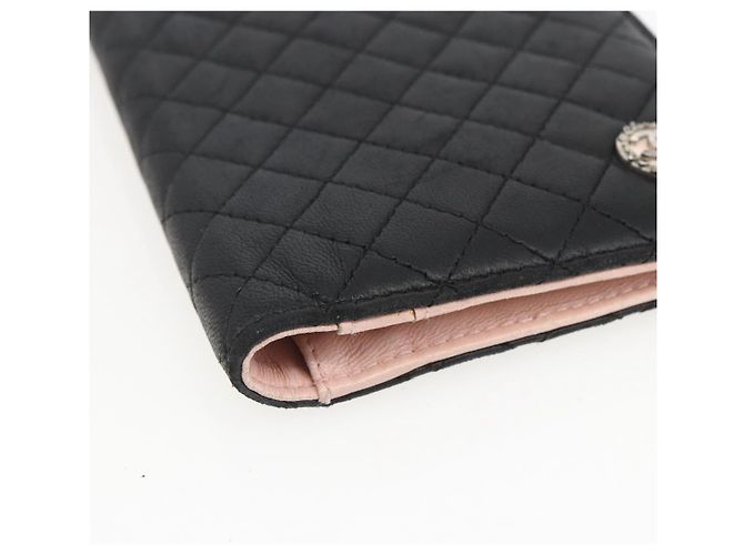 CHANEL Langer Matelassé Geldbeutel aus Lammleder Schwarz CC Auth bs31616 - Ansicht 9