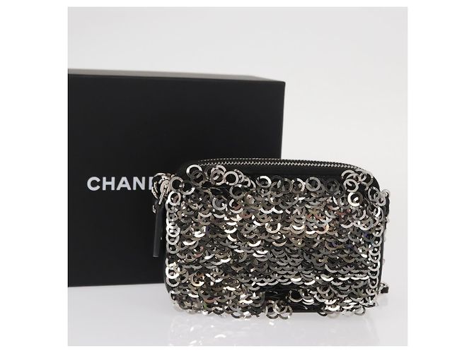 Borsa a Spalla con Catena CHANEL Paillettes Nero Argento CC Auth 146554SM - vista 24
