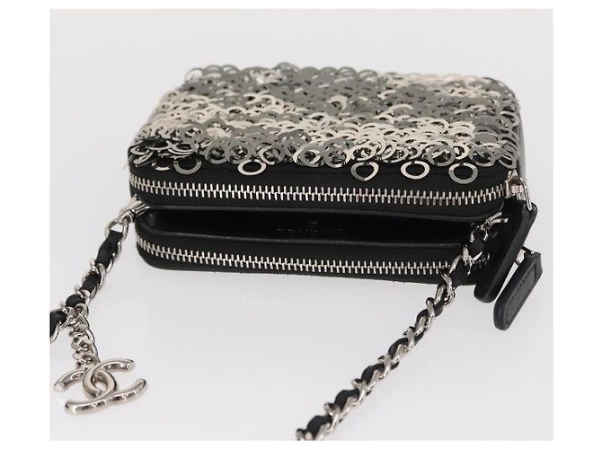 Borsa a Spalla con Catena CHANEL Paillettes Nero Argento CC Auth 146554SM - vista 6