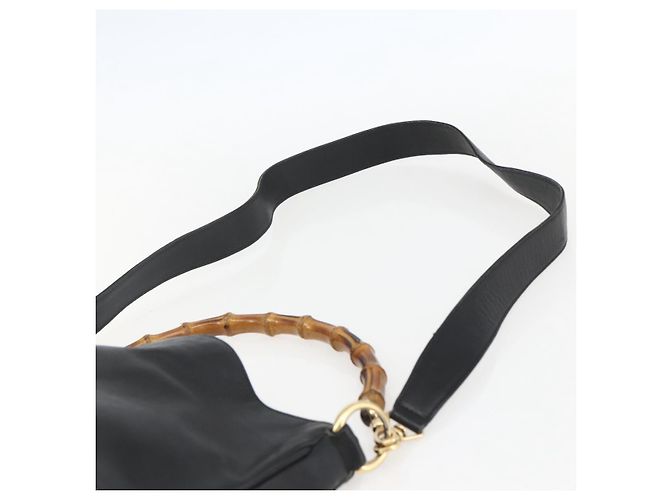 Borsa a mano in pelle GUCCI Bamboo 2 in 1 Nero Oro 001 1633 Auth 156256 - vista 10
