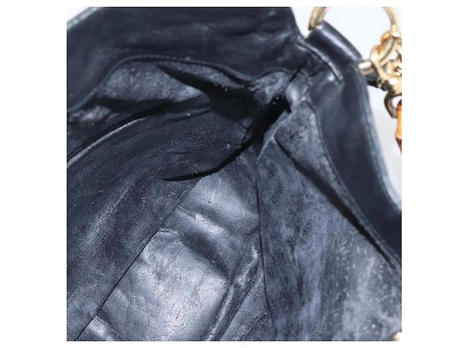 Borsa a mano in pelle GUCCI Bamboo 2 in 1 Nero Oro 001 1633 Auth 156256 - vista 19