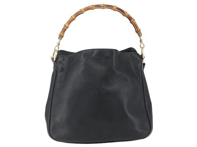 Borsa a mano in pelle GUCCI Bamboo 2 in 1 Nero Oro 001 1633 Auth 156256 - vista 2