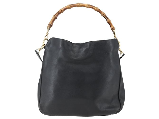 Borsa a mano in pelle GUCCI Bamboo 2 in 1 Nero Oro 001 1633 Auth 156256 - vista 3