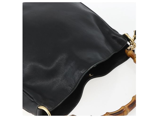 Borsa a mano in pelle GUCCI Bamboo 2 in 1 Nero Oro 001 1633 Auth 156256 - vista 6