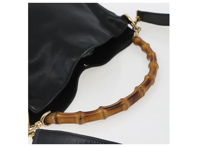 Borsa a mano in pelle GUCCI Bamboo 2 in 1 Nero Oro 001 1633 Auth 156256 - vista 7