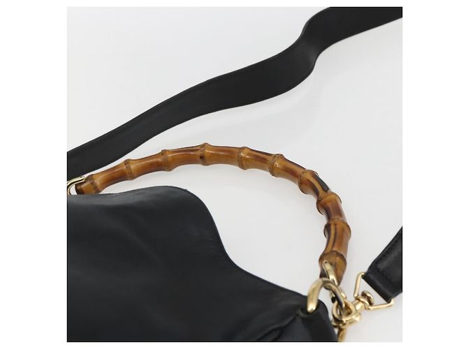 Borsa a mano in pelle GUCCI Bamboo 2 in 1 Nero Oro 001 1633 Auth 156256 - vista 8