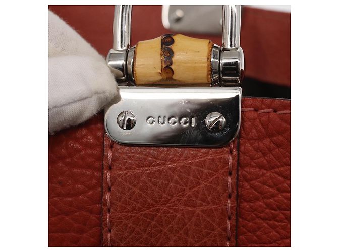 Borsa a mano in pelle Gucci Bamboo rossa argento 232947 Auth ka796 Rosso - vista 14