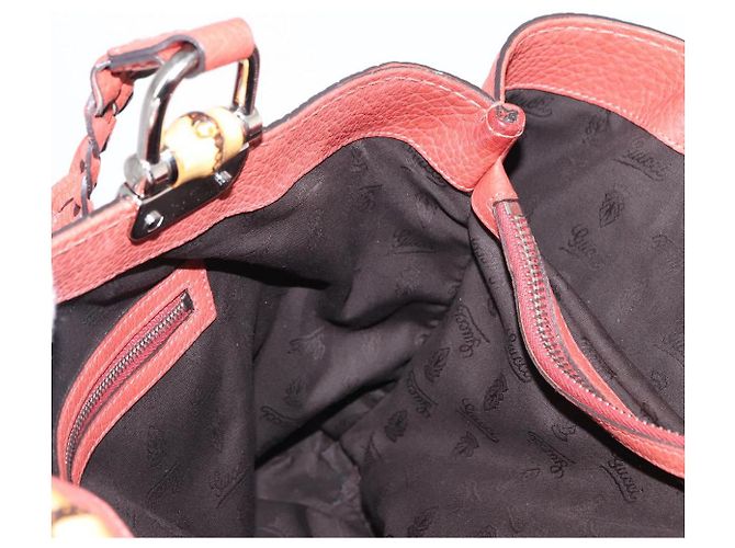Borsa a mano in pelle Gucci Bamboo rossa argento 232947 Auth ka796 Rosso - vista 17
