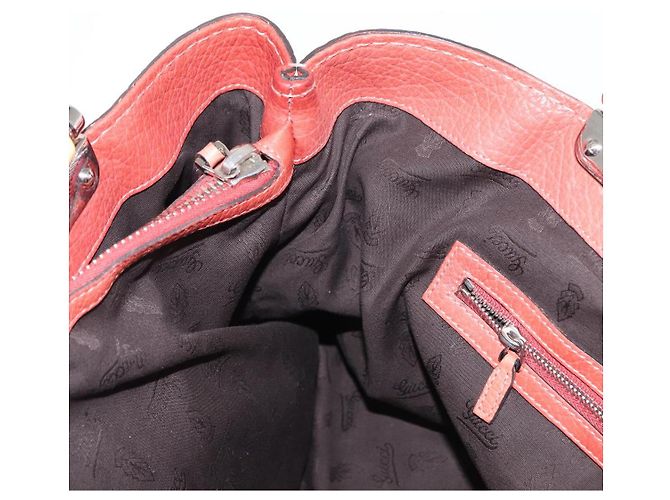Borsa a mano in pelle Gucci Bamboo rossa argento 232947 Auth ka796 Rosso - vista 18