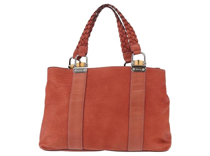 Borsa a mano in pelle Gucci Bamboo rossa argento 232947 Auth ka796 Rosso - vista 2