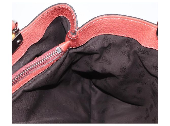 Borsa a mano in pelle Gucci Bamboo rossa argento 232947 Auth ka796 Rosso - vista 21