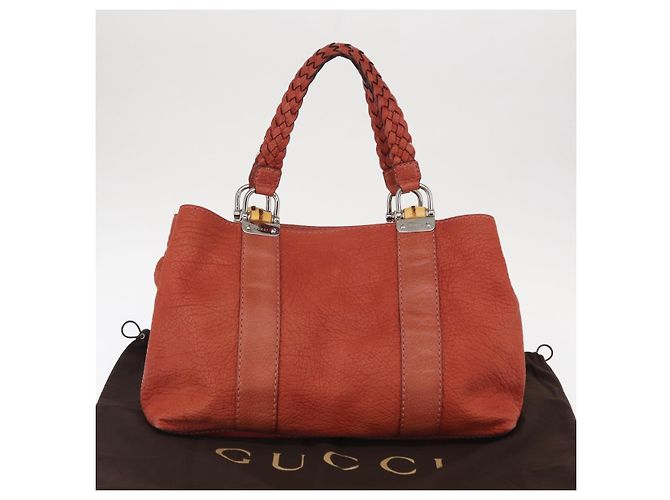 Borsa a mano in pelle Gucci Bamboo rossa argento 232947 Auth ka796 Rosso - vista 25
