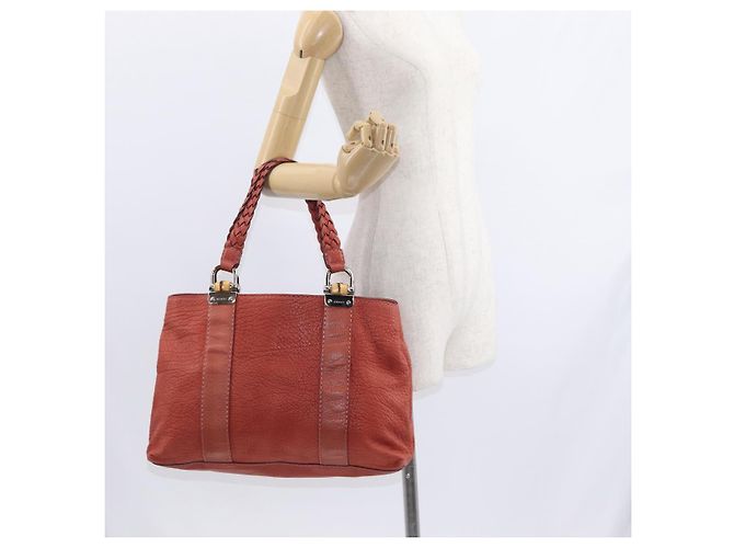 Borsa a mano in pelle Gucci Bamboo rossa argento 232947 Auth ka796 Rosso - vista 26