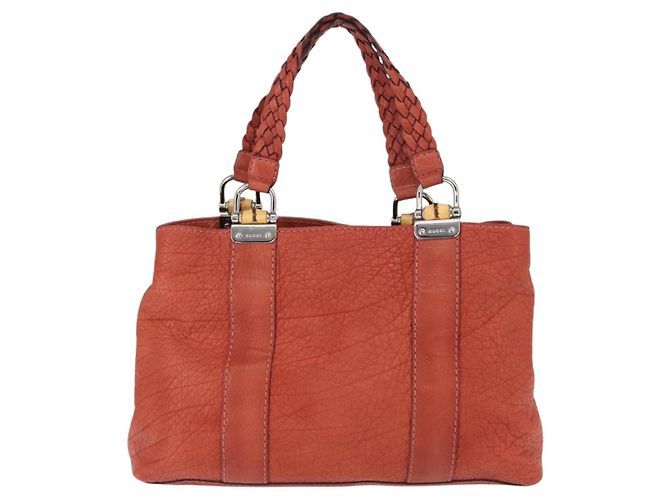 Borsa a mano in pelle Gucci Bamboo rossa argento 232947 Auth ka796 Rosso - vista 3