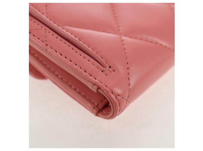 CHANEL Cartera Bifold Matelassé de Piel de Cordero Rosa Plata CC Auth BA8708V - vista 10