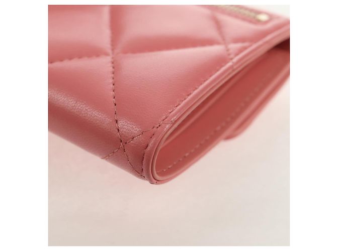 CHANEL Cartera Bifold Matelassé de Piel de Cordero Rosa Plata CC Auth BA8708V - vista 11
