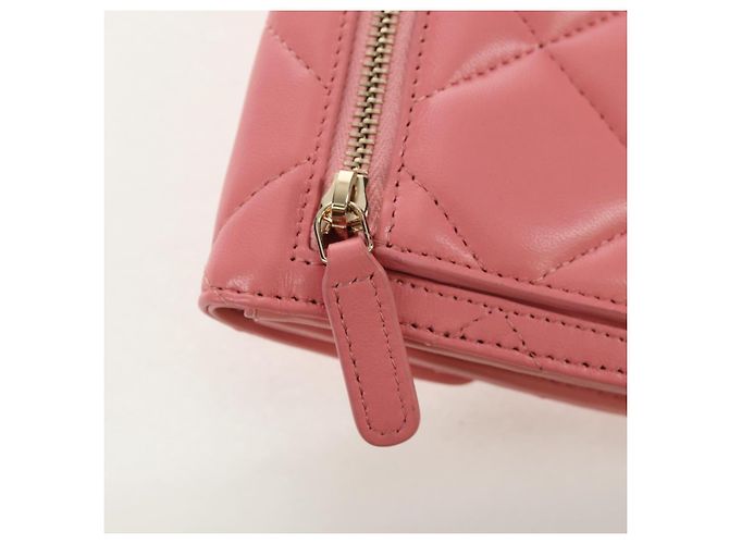 CHANEL Cartera Bifold Matelassé de Piel de Cordero Rosa Plata CC Auth BA8708V - vista 12