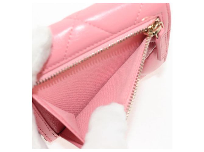 CHANEL Cartera Bifold Matelassé de Piel de Cordero Rosa Plata CC Auth BA8708V - vista 13
