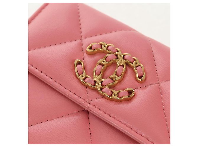 CHANEL Cartera Bifold Matelassé de Piel de Cordero Rosa Plata CC Auth BA8708V - vista 14