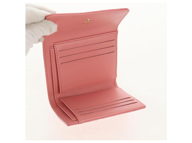 CHANEL Cartera Bifold Matelassé de Piel de Cordero Rosa Plata CC Auth BA8708V - vista 15