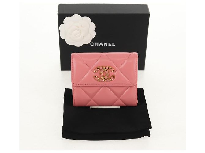 CHANEL Cartera Bifold Matelassé de Piel de Cordero Rosa Plata CC Auth BA8708V - vista 23