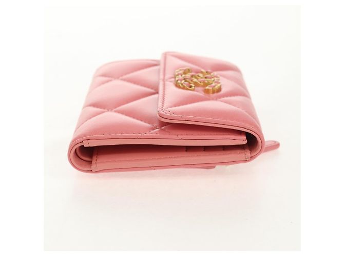 CHANEL Cartera Bifold Matelassé de Piel de Cordero Rosa Plata CC Auth BA8708V - vista 5