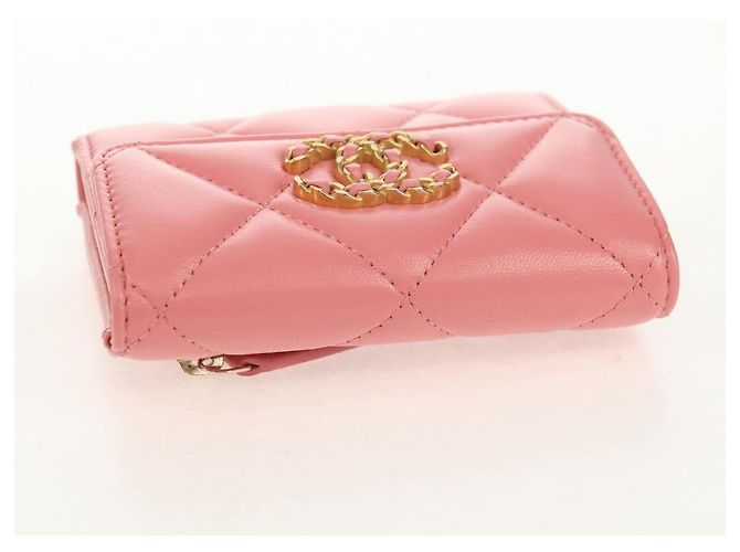 CHANEL Cartera Bifold Matelassé de Piel de Cordero Rosa Plata CC Auth BA8708V - vista 6
