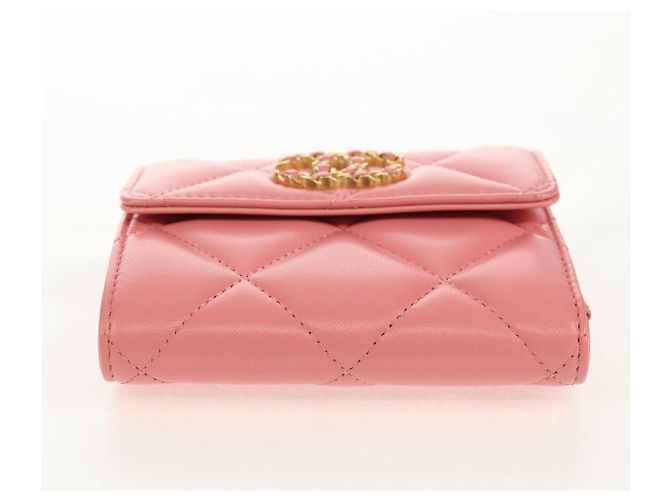 CHANEL Cartera Bifold Matelassé de Piel de Cordero Rosa Plata CC Auth BA8708V - vista 7
