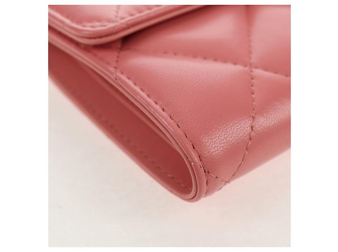 CHANEL Cartera Bifold Matelassé de Piel de Cordero Rosa Plata CC Auth BA8708V - vista 8