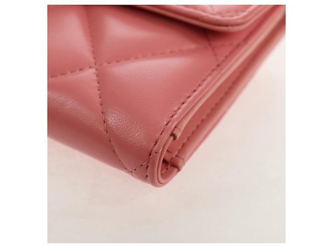 CHANEL Cartera Bifold Matelassé de Piel de Cordero Rosa Plata CC Auth BA8708V - vista 9