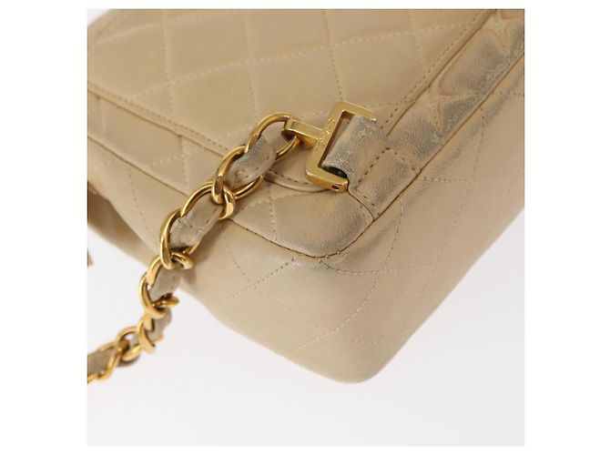 CHANEL Matelassé Rucksack aus Lammleder Beige Gold CC Auth 146557V Golden - Ansicht 12