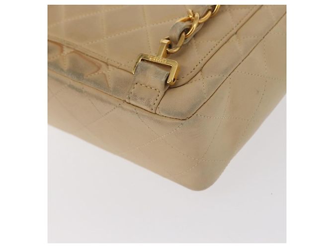 CHANEL Matelassé Rucksack aus Lammleder Beige Gold CC Auth 146557V Golden - Ansicht 13