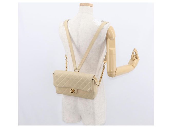 CHANEL Matelassé Rucksack aus Lammleder Beige Gold CC Auth 146557V Golden - Ansicht 27