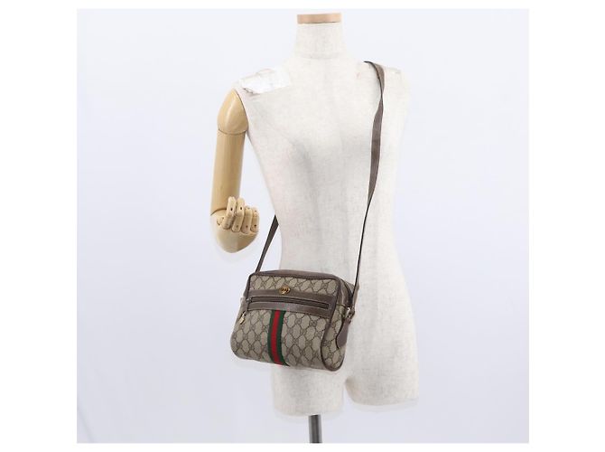 Gucci Borsa GG Supreme Web Sherry Line PVC Beige Oro 32 02 004 Auth 151575 D'oro - vista 24