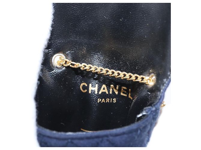 CHANEL Mini Matelassé Borsa a Catena Cotone Blu Navy Oro CC Auth bs31449 D'oro - vista 11