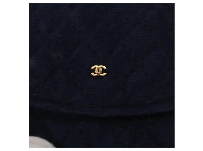 CHANEL Mini Matelassé Borsa a Catena Cotone Blu Navy Oro CC Auth bs31449 D'oro - vista 18