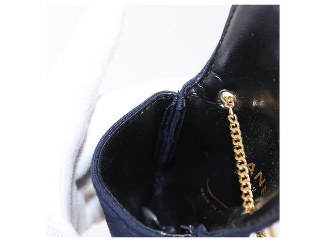 CHANEL Mini Matelassé Borsa a Catena Cotone Blu Navy Oro CC Auth bs31449 D'oro - vista 19