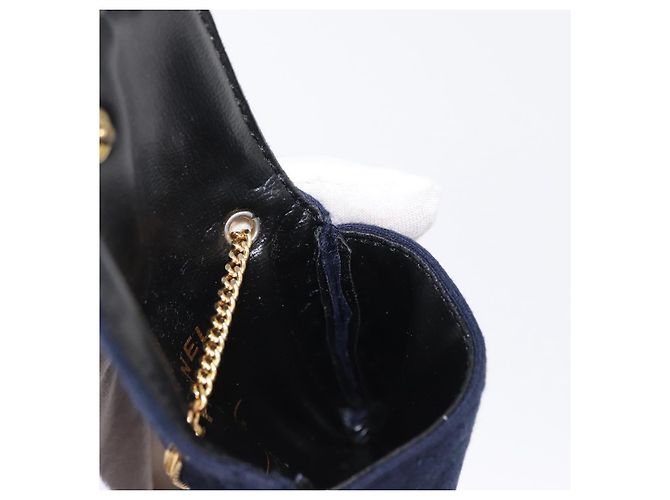 CHANEL Mini Matelassé Borsa a Catena Cotone Blu Navy Oro CC Auth bs31449 D'oro - vista 20
