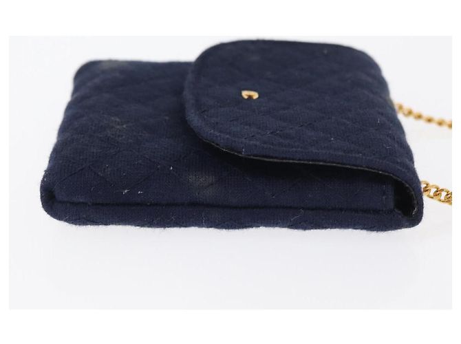 CHANEL Mini Matelassé Borsa a Catena Cotone Blu Navy Oro CC Auth bs31449 D'oro - vista 3