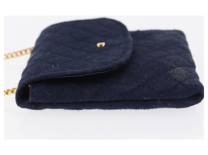 CHANEL Mini Matelassé Borsa a Catena Cotone Blu Navy Oro CC Auth bs31449 D'oro - vista 4