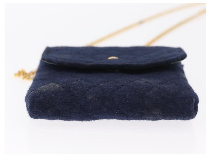 CHANEL Mini Matelassé Borsa a Catena Cotone Blu Navy Oro CC Auth bs31449 D'oro - vista 5