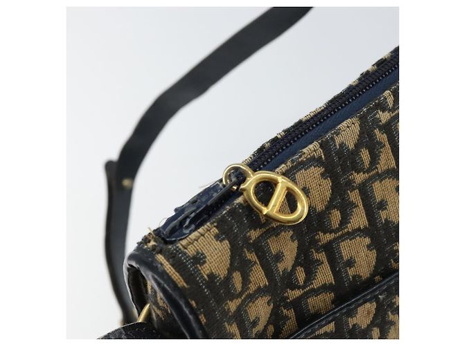 Borsa a Spalla in Tela Trotter Christian Dior Blu Navy Oro Auth 156002 D'oro - vista 10