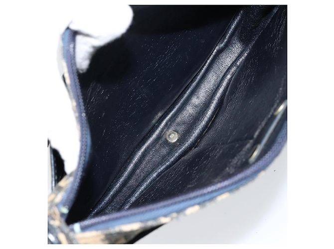 Borsa a Spalla in Tela Trotter Christian Dior Blu Navy Oro Auth 156002 D'oro - vista 12