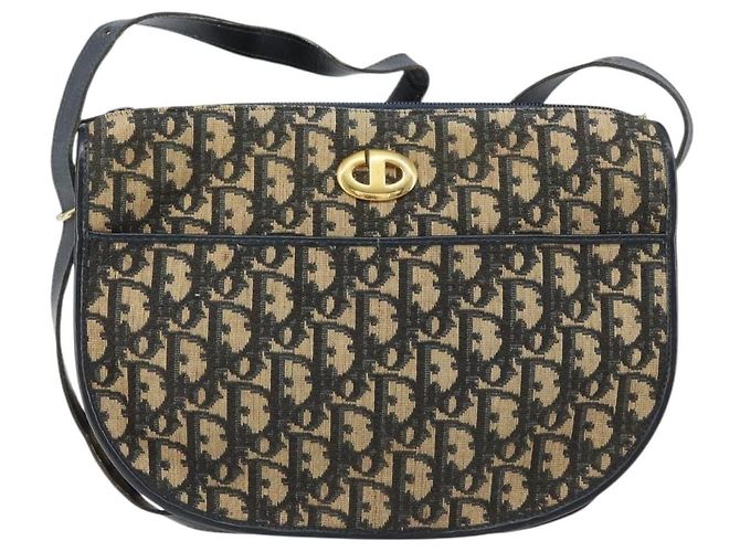 Borsa a Spalla in Tela Trotter Christian Dior Blu Navy Oro Auth 156002 D'oro - vista 13
